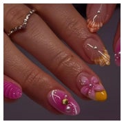 Künstliche Fingernägel Kurz Mandel Rosa French 3D Blumen FC- 1 St