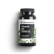 Produktabbildung: natural elements Vitamin D3 2000 I.E. – 365 Tabletten – für Knochen und Immunsystem – hochdosiert, ohne unnötige Zusätze – in Deutschland produziert & laborgeprüft 365 St