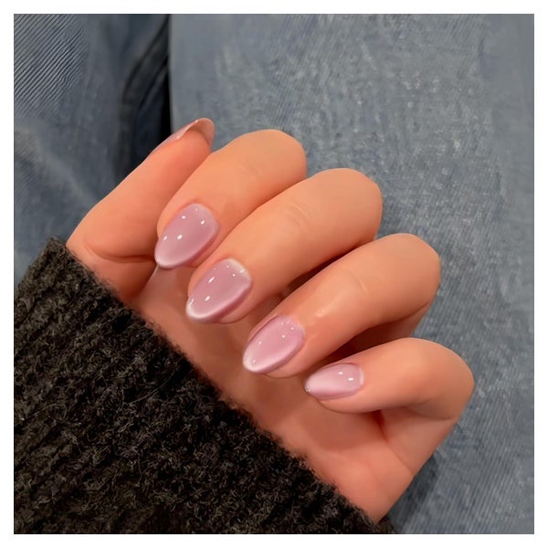 Press On Nails Kurz Mandel Cat Eye Rosa Mirror Chrome Glas P 1 St