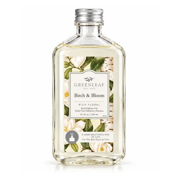 Greenleaf Birch & Bloom Reed Diffuser Öl Raumduft Nachfüllöl mit weißen Duftstäbchen 250 ml