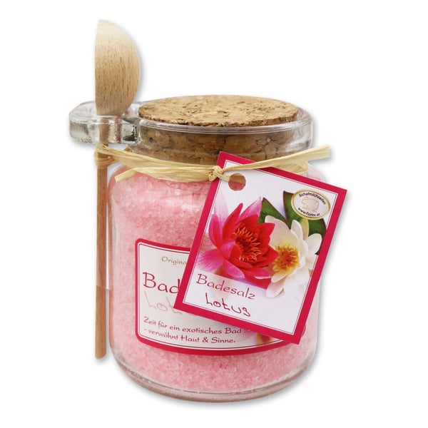 Florex Badesalz Lotus im dekorativen Glas mit Holzlöffel 300 g