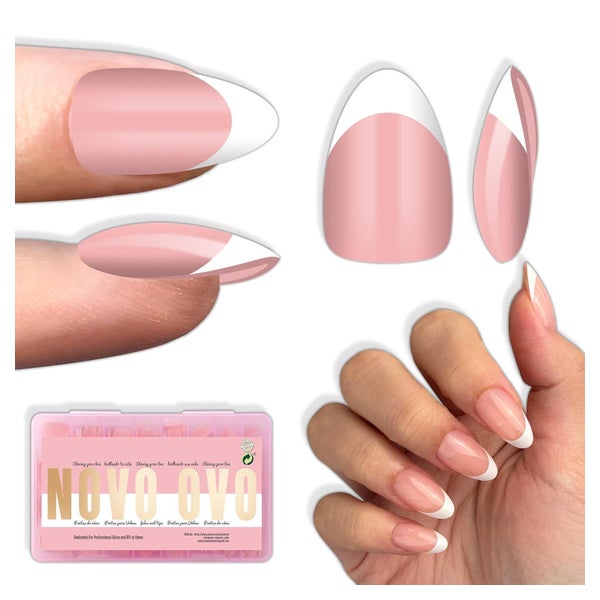 Nail Tips Press On Almond Short White French Tip Baby Pink 2 1 St
