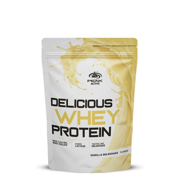 PEAK Delicious Whey Protein - 900g - Geschmack Vanilla Milkshake I 30 Portionen I Pulver I Proteinquelle: Molkenprotein Konzentrat + Isolat I ohne Zuckerzusatz I mit Verdauungsenzym Laktase