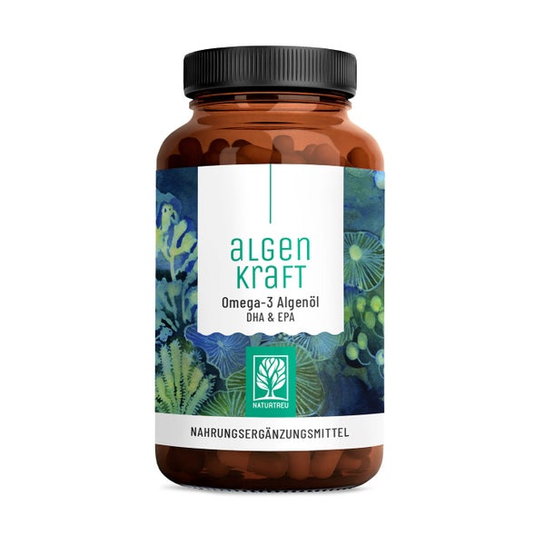 Omega 3 Algenöl Kapseln - hochdosierte nachhaltige DHA & EPA Algenkulturen -  ALGENKRAFT - 60 vegane Kapseln - NATURTREU® 60 St