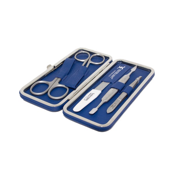 Maniküre Etui 5-tlg. aus blauen Kunstleder