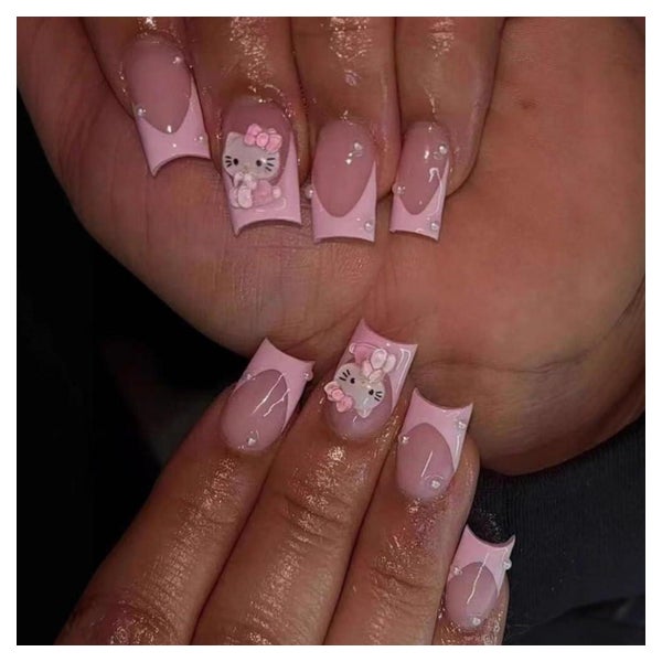 Künstliche Fingernägel French Square 3D Kitty Nagelkleber AK 1 St