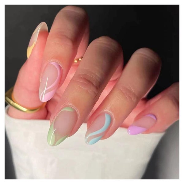 Kunstnägel 24 Stück Regenbogen Wavy Mandel Kurz iridescent 2 1 St