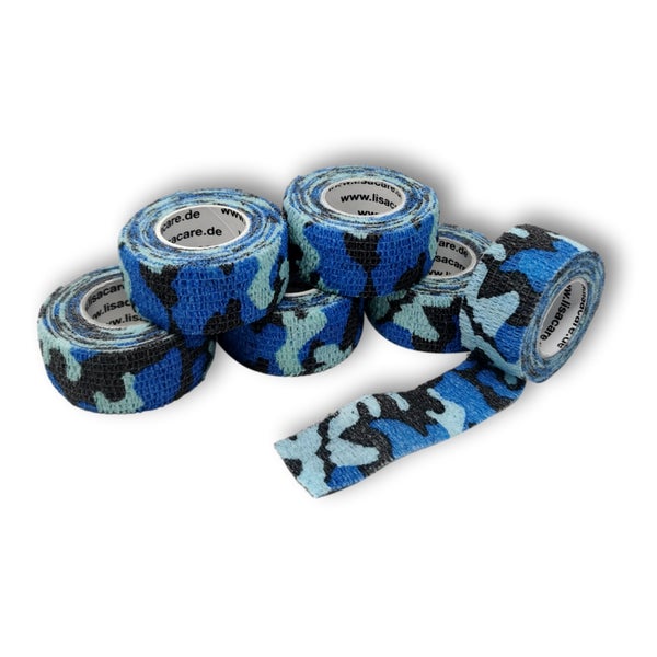 LisaCare Fingerpflaster - 2,5cm x 4,5m - 6er Set Camo-Blau 6 St