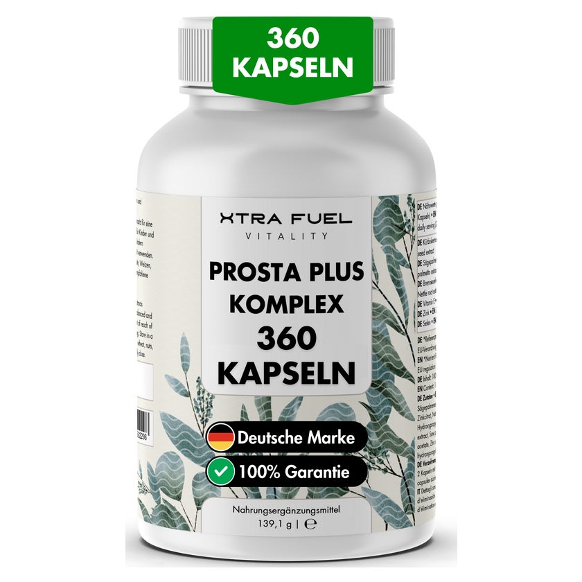 Prostata Kapseln von XTRA FUEL | 360 Kapseln mit Prostata Komplex aus Sägepalme, Kürbiskern, Brennesselextrakt, Vitamin E, Zink & Selen - Effektive Formel - in Deutschland laborgeprüft - 360 Stk 360 St