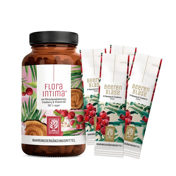 Intim-Komfort-Paket: D-Mannose, Cranberry & Milchsäurebakterien in einem veganen Bundle - FLORAINTIMA & BEERENBLASE-STICKS - NATURTREU® 66.2 g