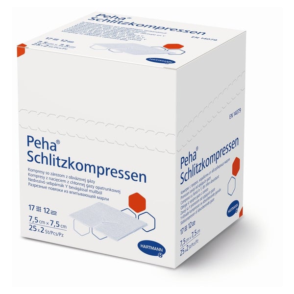 Peha Schlitzkompressen 7,5 x 7,5 cm aus saugfähigem Verbandmull 25 x 2 Stück 600 St