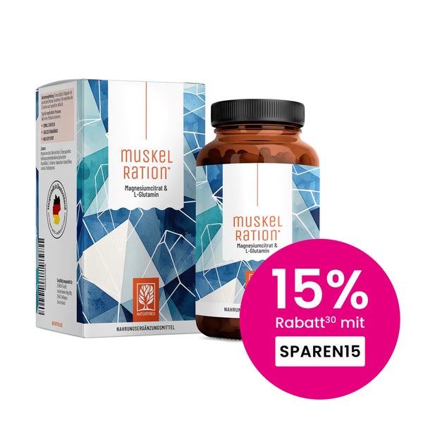 Magnesium Kapseln - Komplex aus Magnesiumcitrat & L-Glutamin mit Zink und Vitamin C - MUSKELRATION - 90 vegane Kapseln - NATURTREU® 90 St