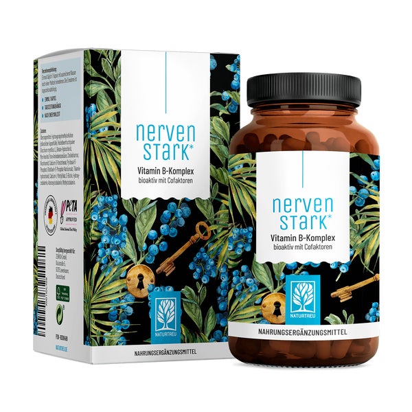 Vitamin B Komplex hochdosiert - Alle 8 B Vitamine mit 3 Cofaktoren - NERVENSTARK - 120 vegane Kapseln - NATURTREU® 120 St