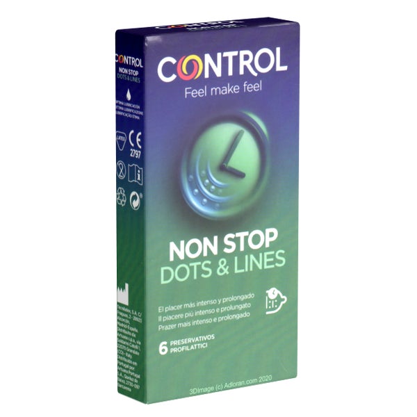 Non Stop – 6 gerippte und genoppte Kondome mit Benzocain (6 Kondome) 6 St