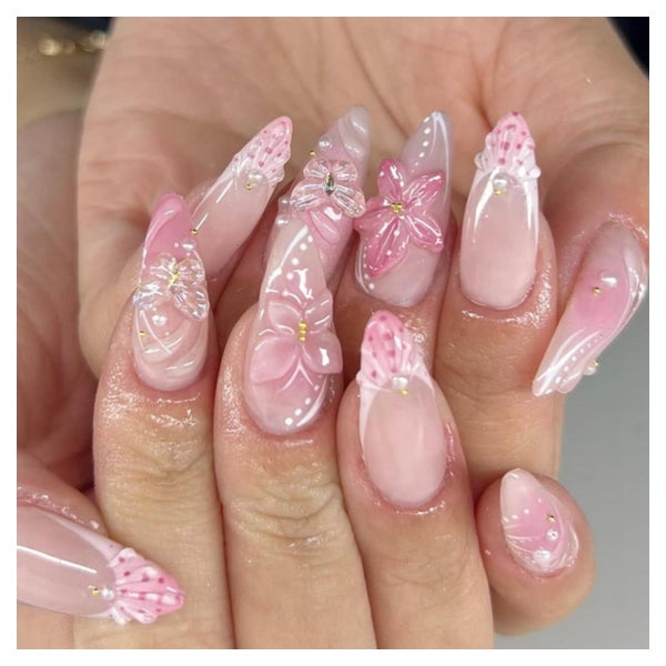 Press on Nails French 3D Blumen Schmetterling Nagelkleber FC 1 St