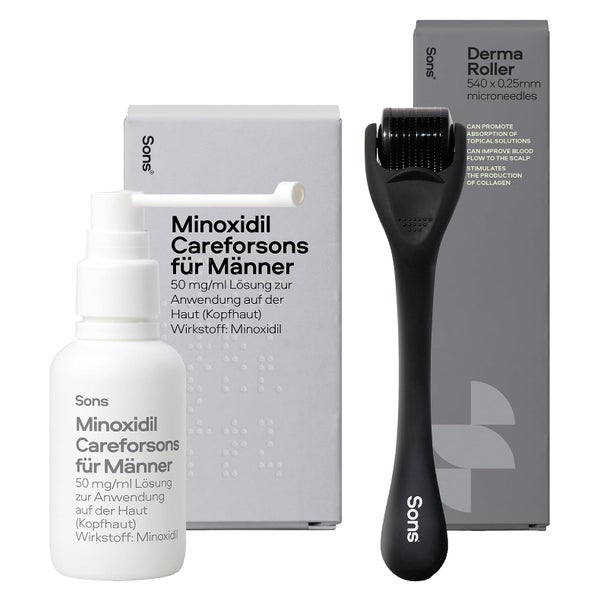 SONS Minoxidil 50mg/ml Lösung & Derma Roller für Männer bei erblich bedingtem Haarausfall - 1 Monat 1X60 ml