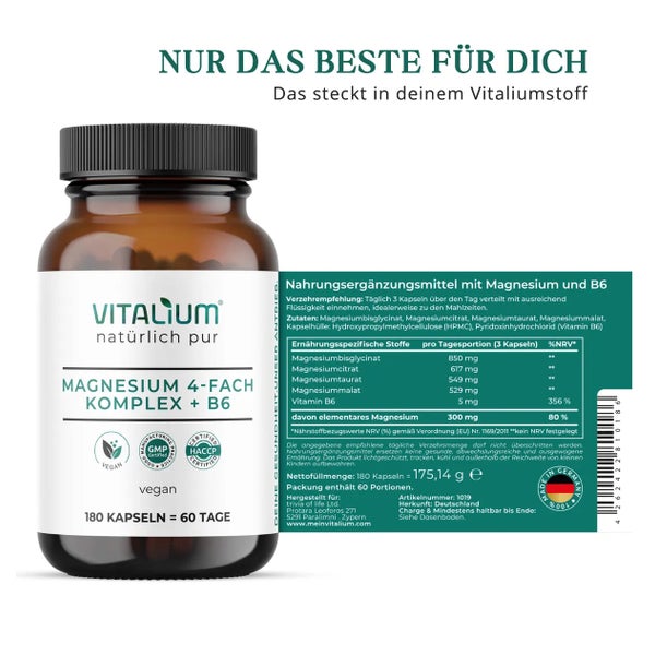 meinVitalium - Magnesium 4-fach Komplex + B6 Kapseln 180 St