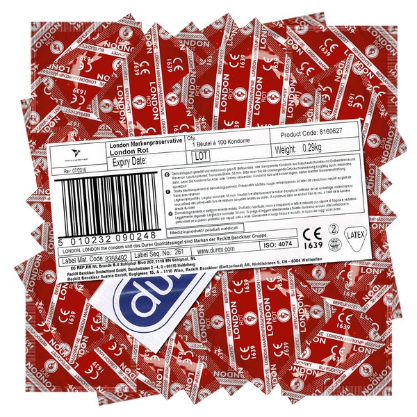 Red – 100 rote Kondome, Erdbeeraroma 56 mm, langes Reservoir (100 Kondome) 100 St