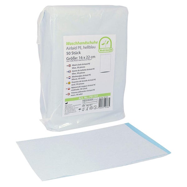Medi-Inn Einmal-Waschhandschuhe Airlaid mit PE-Innenbeschichtung 16 x 22 cm hellblau 1000 St