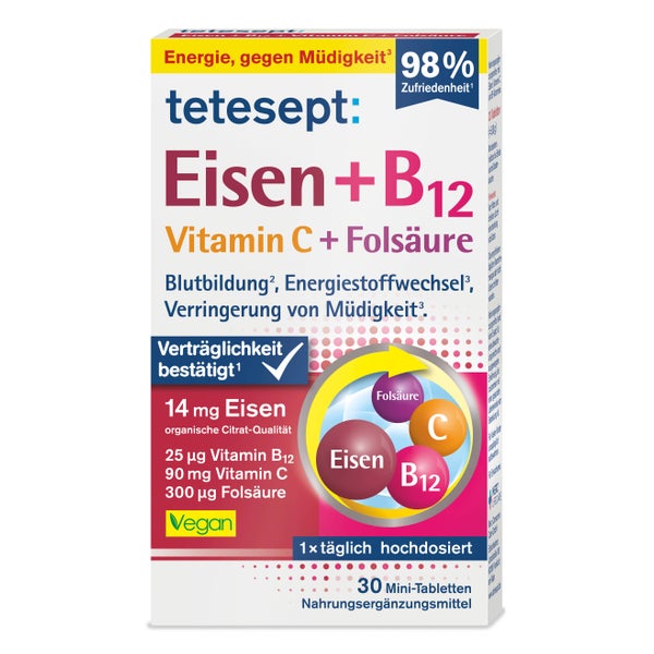 Tetesept Eisen+b12 Vitamin C+folsäure Filmtabl. 30 St