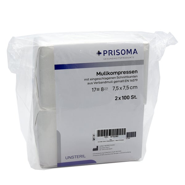 Mullkompressen Prisoma 7,5x7,5 cm unster 2X100 St