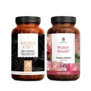 Produktabbildung: Familienwunsch-Paket: Maca für den Mann & Mönchspfeffer + Folsäure für die Frau in einem veganen Bundle - MUTTERFREUDE & HELDENKRAFT - NATURTREU® 93.2 g