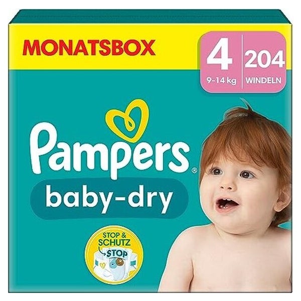 Pampers Baby-Dry Größe 4, 204 Windeln, 9kg - 14kg 1 St