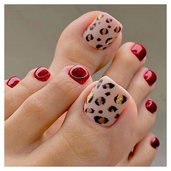 Falsche Zehennägel kurz französisch Acryl Leopard Typ 12 1 St