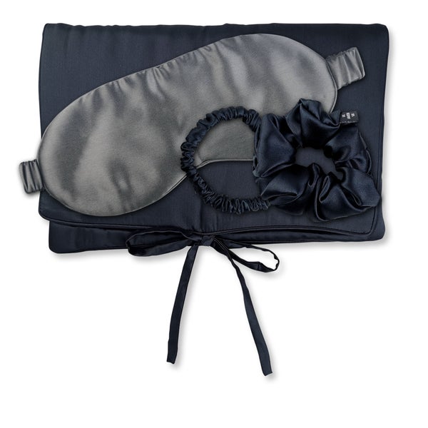 TRAVEL SET HAIR Tasche, Schlafmaske, Scrunchie S & Scrunchie M aus Seide