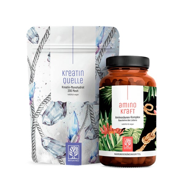 Kraft-Paket: Aminosäuren & Kreatin Monohydrat in einem veganen Bundle - AMINOKRAFT & KREATINQUELLE - NATURTREU® 685.6 g