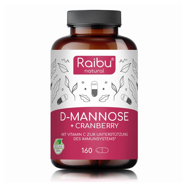 D-Mannose Kapseln Hochdosiert, mit Cranberry - RAIBU 160 St
