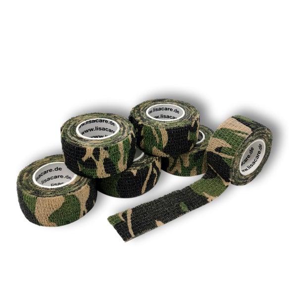 LisaCare Fingerpflaster - 2,5cm x 4,5m - 6er Set Camo-Grün 6 St