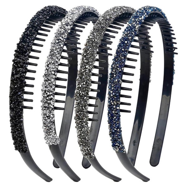 4er Set Schwarz Silber Grau Dunkelblau Strass Haarreifen Dam 1 St