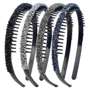 4er Set Schwarz Silber Grau Dunkelblau Strass Haarreifen Dam 1 St