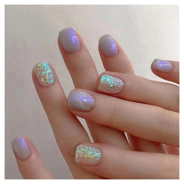 24x JUSTOTRY Aurora Lila Glitter Nägel, Kurz Press on Nails 1 St