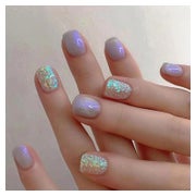 24x JUSTOTRY Aurora Lila Glitter Nägel, Kurz Press on Nails 1 St