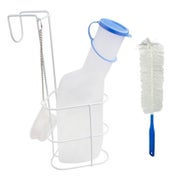 Produktabbildung: Medi-Inn Urinflasche PP 1000 ml, für Männer, milchig mit Betthalter und Reinigungsbürste 1 St