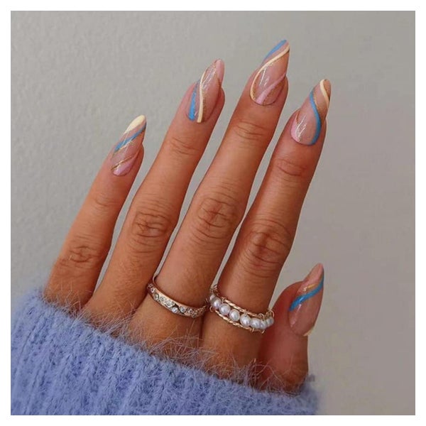 Falsche Nägel Mandelform Acryl PressOn Swirl 24St Mehrfarbig 1 St