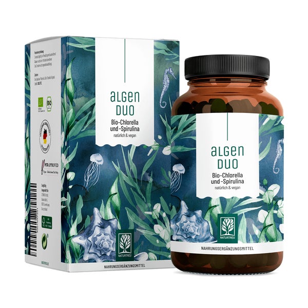 Chlorella und Spirulina - Komplex aus Bio Süßwasseralgen - ALGENDUO - 360 vegane Presslinge - NATURTREU® 360 St
