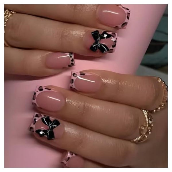Künstliche Nägel 24 Stück Leopardenmuster French rosa mit Sc 1 St