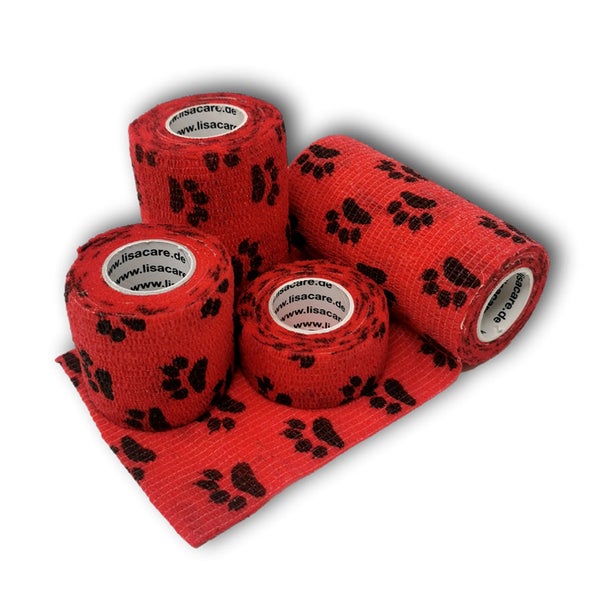 LisaCare Kohäsive Bandagen - 2,5cm-10cm - Pfote Rot 4 St