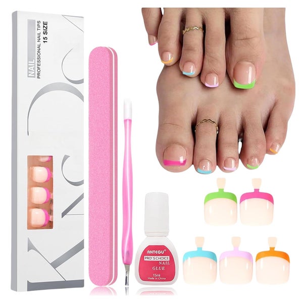 Fußnägel 150er Set French kurz Regenbogen 5 Farben zum Aufkl 1 St