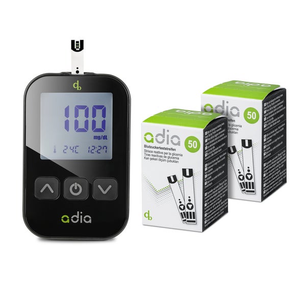 adia Diabetes-Set: Blutzuckermessgerät (mg/dl) mit 110 Blutzuckerteststreifen 1 St