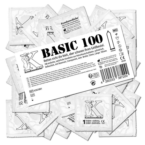 «BASIC Kondome» – 100 Stück, 53 mm, vegan, Silikonöl (100 Kondome) 100 St