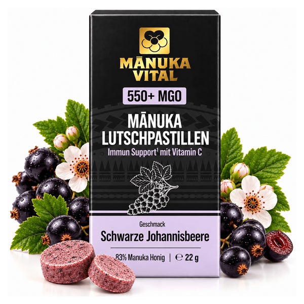 Manuka Vital Manuka Lutschpastillen MGO 550+ mit Schwarzer Johannisbeere & Vitamin C 22 g