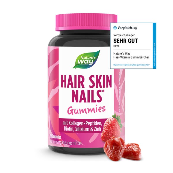 Hair Skin Nails Gummies I 4in1 mit 2500 µg Biotin, Zink, Kollagen, Silizium I Erdbeer-Geschmack I... 60 St
