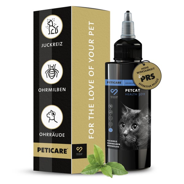 Peticare Anti-Parasiten Mittel für Katzen-Ohren, gegen Ohrmilben Pilze 100 ml