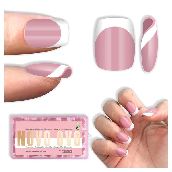 Nägel PressOn Square Round Short White French Tips Berry Pin 1 St