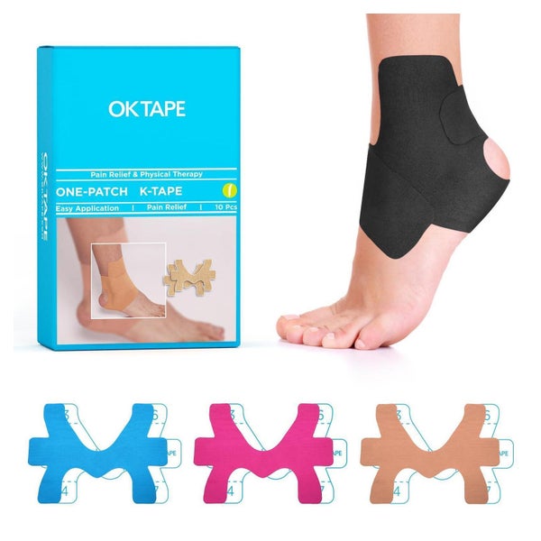 OK TAPE Kinesiologie-Knöchelbandage (10 Stk., Schwarz) - Stütze für Sport &