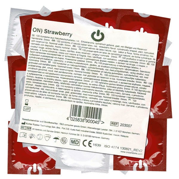 «Strawberry» Kondome – rot, mit Erdbeerduft, 54 mm, 100 St. (100 Kondome) 100 St